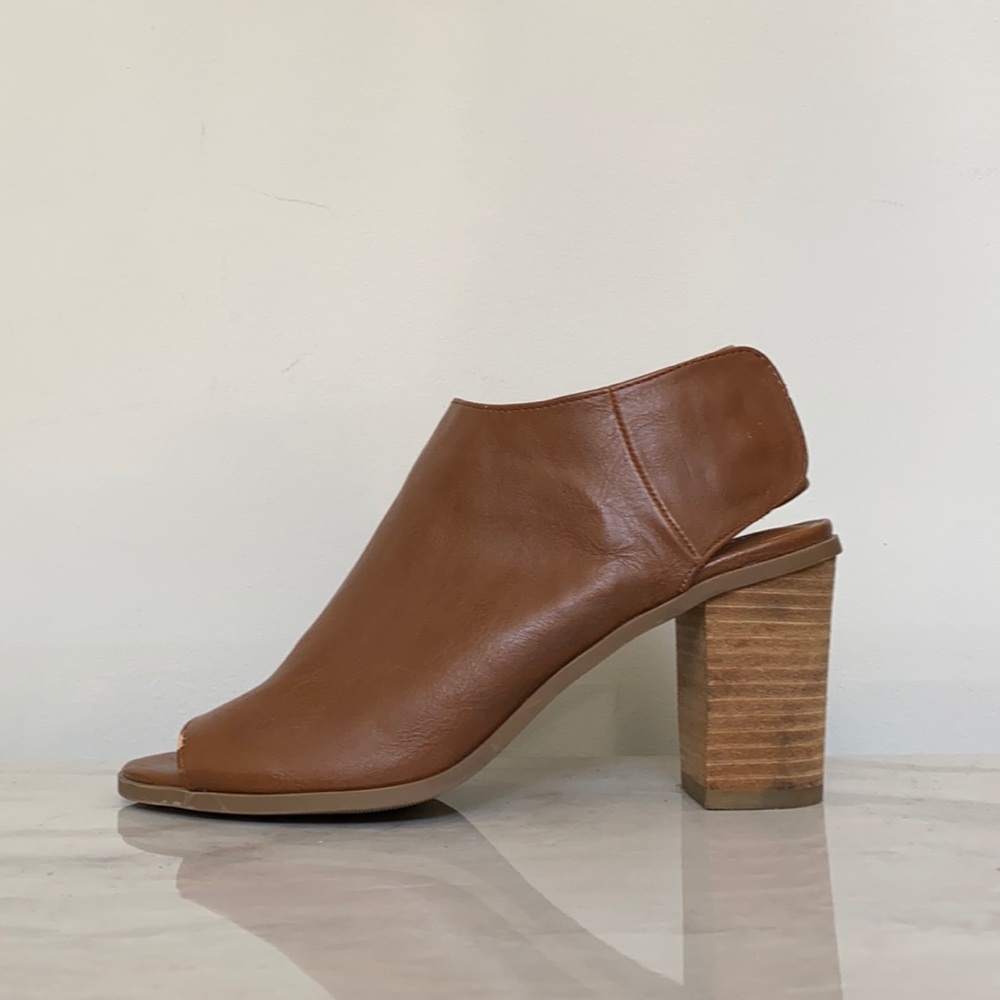 Cognac Open Toe Boot Heels